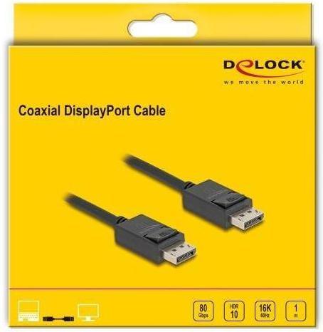 Actual product image Delock Coaxial DisplayPort cable 16K 60 Hz 80 Gbps 1 m (1.10 m, DisplayPort)