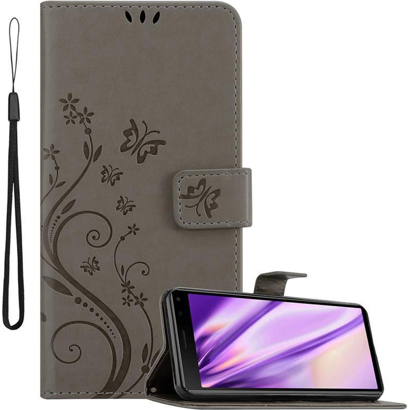 Cadorabo Flower Book Cover (Sony Xperia 8), Smartphone Hülle, Grau