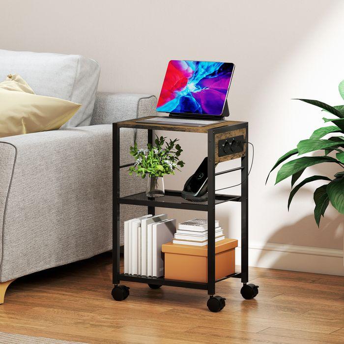 Image du produit Swisshandel24 Druckerständer Druckeregal mit Rollen, Steckdosen, USB- und USB-C-Anschlüsse bis 40 kg Rustikalbraun