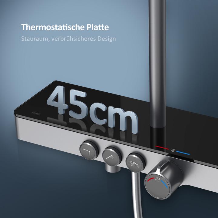 Actual product image Emke Thermostatic Shower System with Overhead Rain Shower, Hand Shower, and Lower Outlet, Black Metal