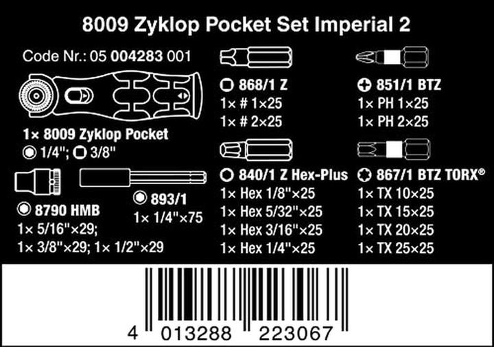 Image du produit Wera 8009 Zyklop Pocket Set Imperial 2 (1/4", 3/8")