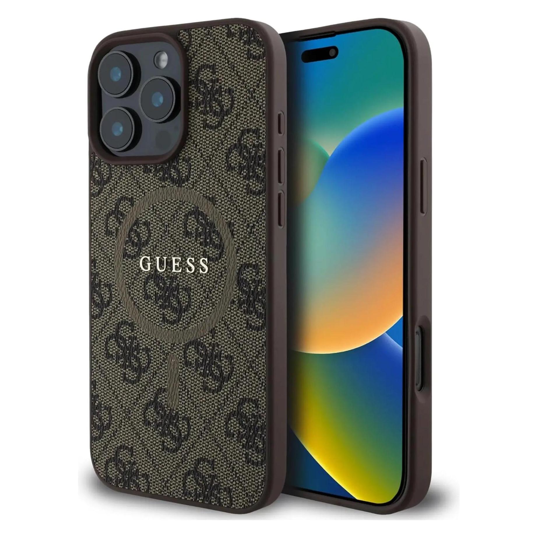 Guess GUHMP16LG4GFRW IPhone 16 Pro Brązowy/brown MagSafe Pu 4G Ring Classic Logo (Apple IPhone 16 Pro), Smartphone Hülle, Braun