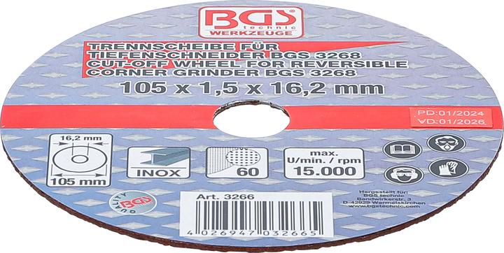 Productafbeelding BGS Snijschijf voor diepteschaar | Ø 105 x 1,5 x 16,2 mm