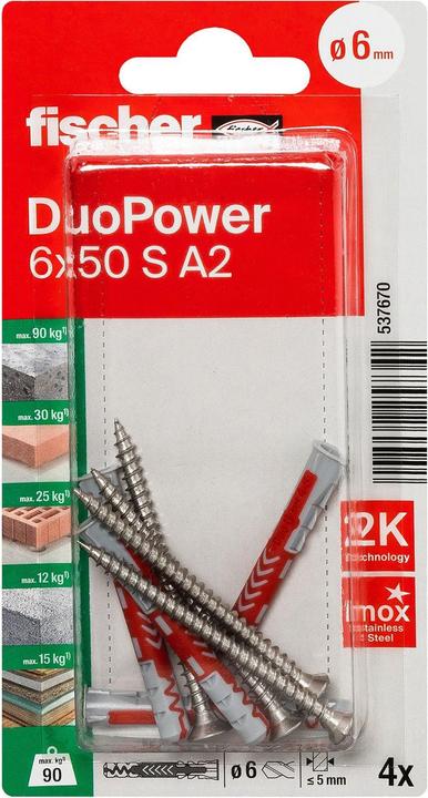 Actual product image Fischer DuoPower 6x50 S A2 K (4) (4 pcs.)