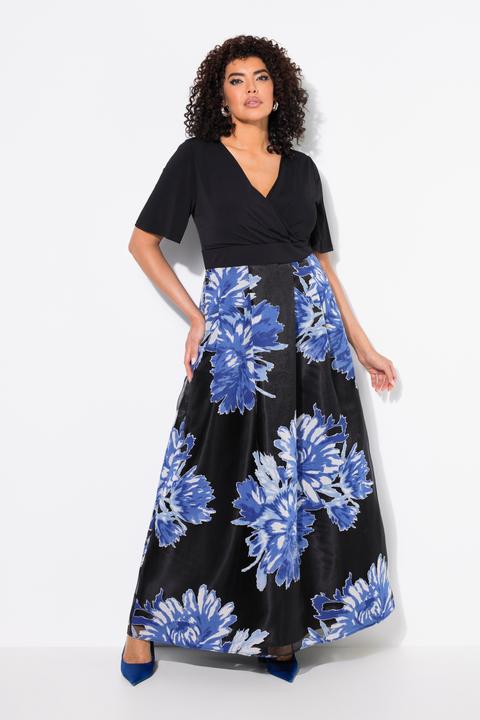 Produktbild Ulla Popken Maxikleid, Ausbrenner-Rock, V-Ausschnitt, Halbarm (46, 48)