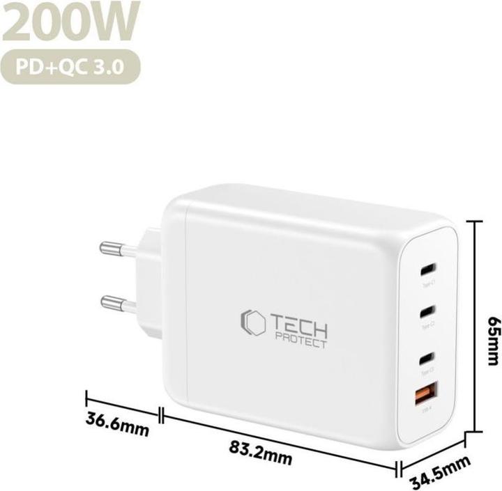 Image du produit Tech-Protect NC200W-GAN 4-PORT NETZTEIL PD 200W / QC3.0 WEISS (200 W, 4 ports)