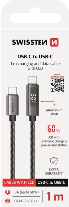 Actual product image Swissten LCD Cable USB-C / USB-C 1 M (1 m, 60 W)