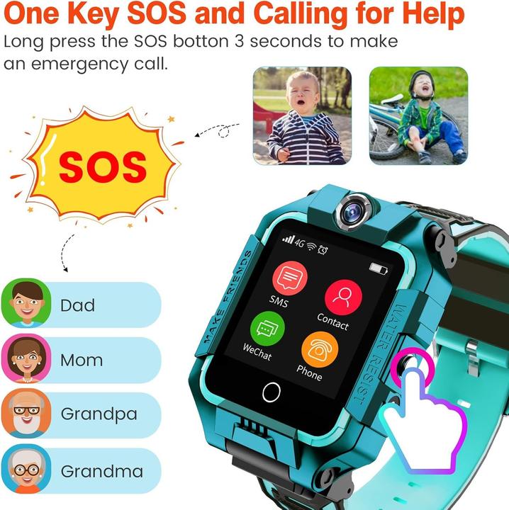 Produktbild Eleoption 4G GPS-Smartwatch für Kinder mit Kamera, Videoanrufen, SOS und wasserdicht (45 mm, 4G)