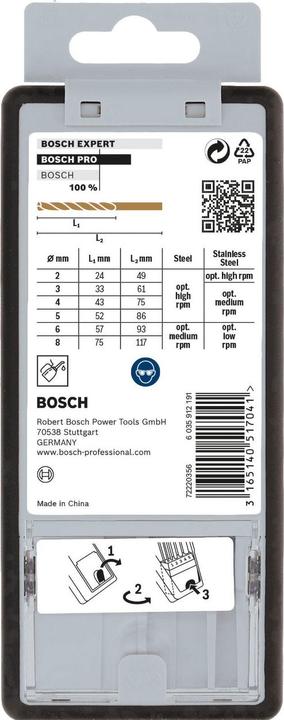 Produktbild Bosch Professional Zubehör PRO Stainless Steel HSS-Co Spiralbohrer-Set, 6-tlg. (Ø2-8mm)