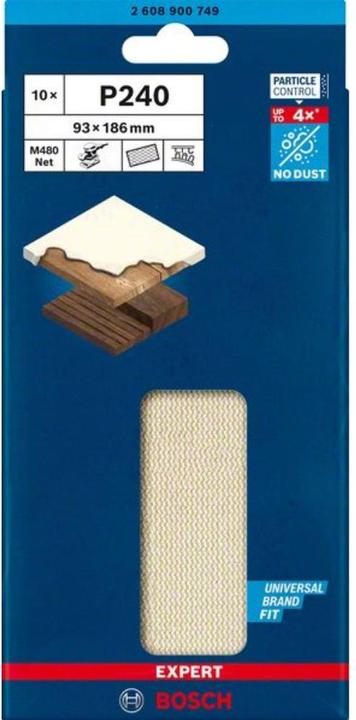 Image du produit Bosch Professional Zubehör Filet de ponçage pour ponceuse orbitale EXPERT M480 non perforé grain num 240 (L x l) 186 mm 93 10 (240)