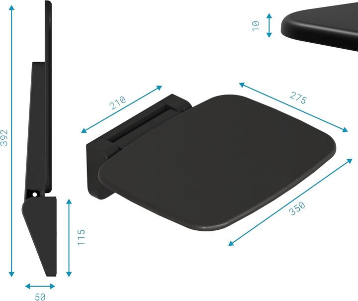 Immagine prodotto Aqua Bagno Sedile della doccia, Duroplast nero (160 kg)