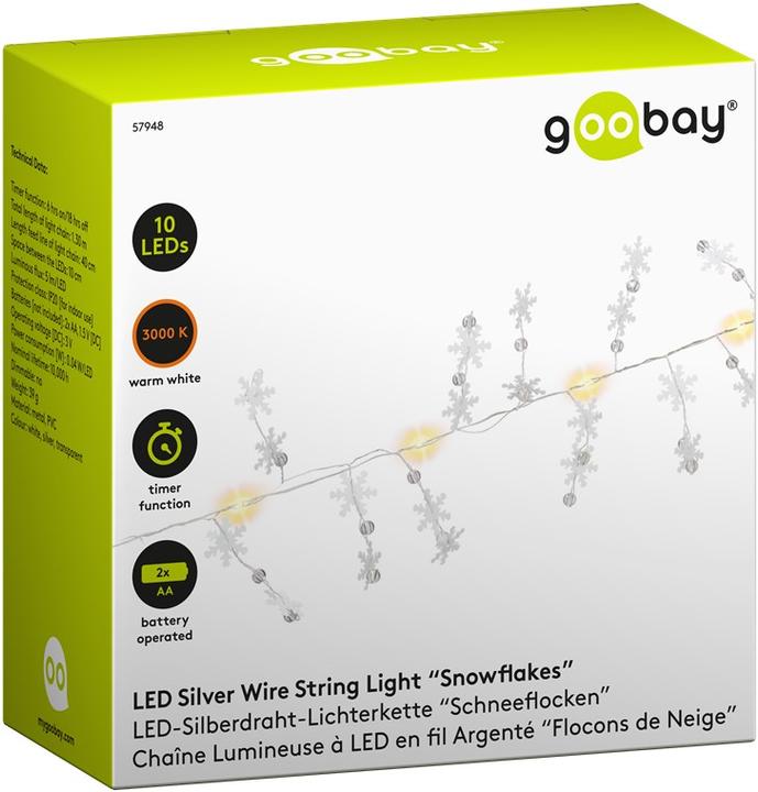 Image du produit Goobay Guirlande lumineuse à 10 LED en fil d'argent "Flocons de neige (1.30 m)