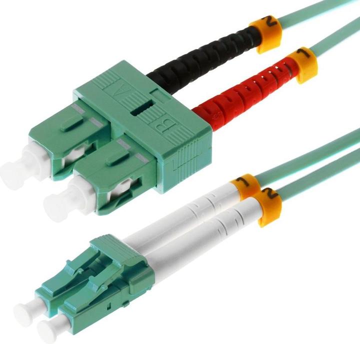 Produktbild Helos LWL Patchkabel 50/125µm OM3 LC/SC 0,5m SC Duplex Stecker/LC Duplex Stecker,aqua (S/UTP, CAT6, 0.50 m)