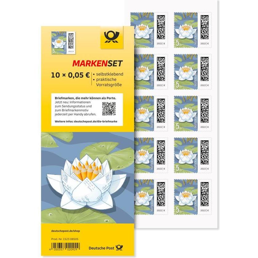 Deutsche Post, Briefkasten, 10 0,05 € Briefmarken "Seebriefrose" selbstklebend