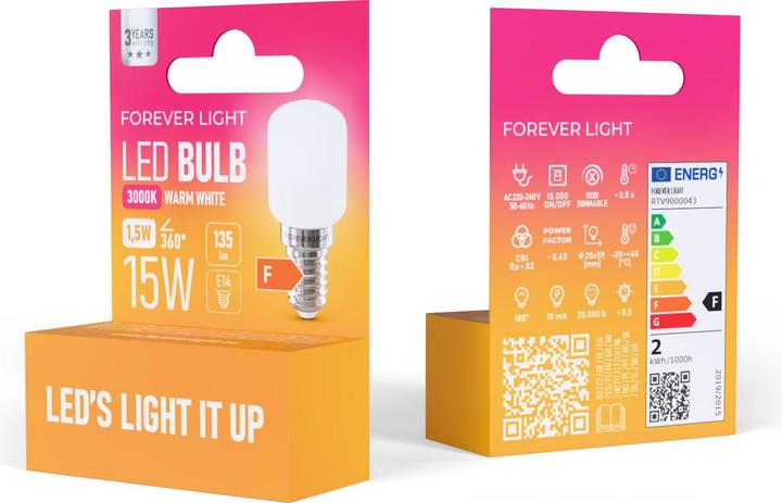 Produktbild Forever Light LED Bulb E14 T26 1.5W 135lm 3000K class F (E14, 135 lm, 1 x)