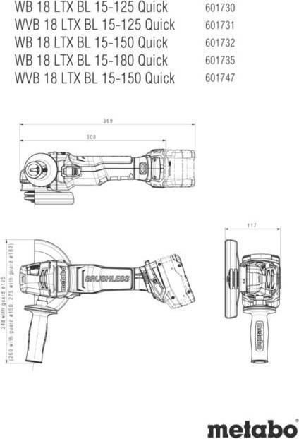 Actual product image Metabo Cordless angle grinder WVB 18 LTX BL 15-150 Quick with brake, speed control, quick-clamping mu (150 mm)