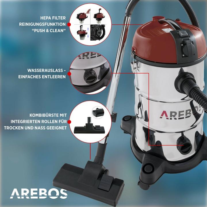 Image du produit Arebos Aspirateur industriel 5IN1 - 30 L rouge (Aspirateur eau et poussière)