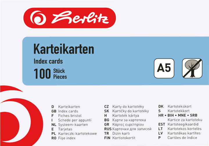 Label énergétique Herlitz Fiches (A5, 170 g/m², 100 x)
