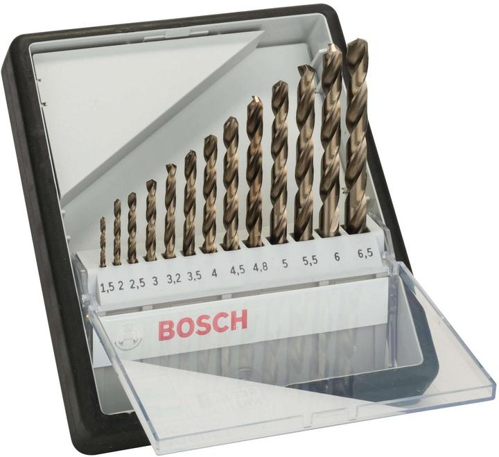 Produktbild Bosch Professional Zubehör PRO Stainless Steel HSS-Co Spiralbohrer-Set, 13-tlg. (1.5 mm, 2 mm, 2.5 mm, 3 mm, 3.2 mm, 3.5 mm, 4 mm, 4.5 mm, 4.8 mm, 5 mm, 5.5 mm, 6 mm, 6.5 mm)