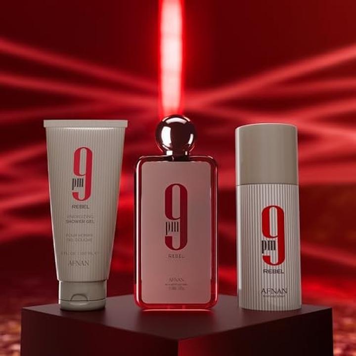 Actual product image Afnan 9pm Rebel Eau De Parfum 100 Ml Deodorant Spray 150 Ml And Shower Gel 150 Ml (Perfume set)