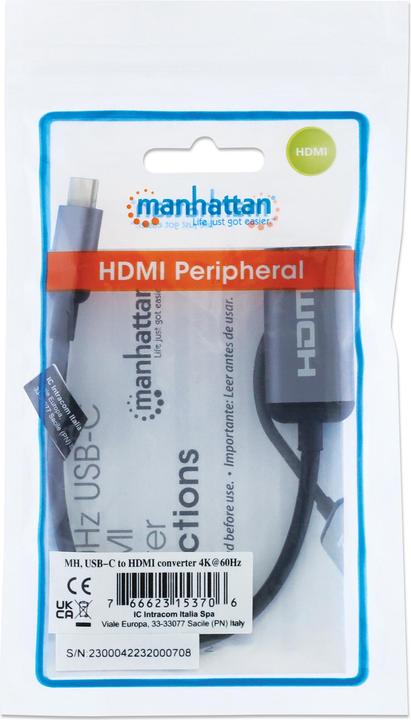 Actual product image Manhattan 4K@60Hz USB-C to HDMI Adapter (USB-C, 15 cm)