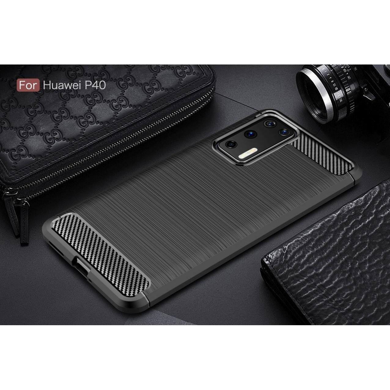 Thumbnail - Screenguard Huawei P40 Hülle Carbon Brushed Soft TPU (Huawei P40), Smartphone Hülle, Schwarz