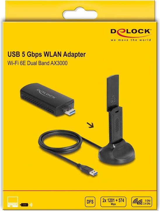 Image du produit Delock Adaptateur USB WLAN Wi-Fi 6E bibande AX3000 (2 x 1201 + (USB 3.0)