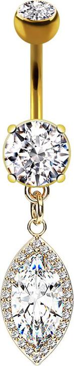 Image du produit Star Piercing Banane plaquée or 14k avec pendentif et goutte de cristal (Laiton, Acier chirurgical 316L)