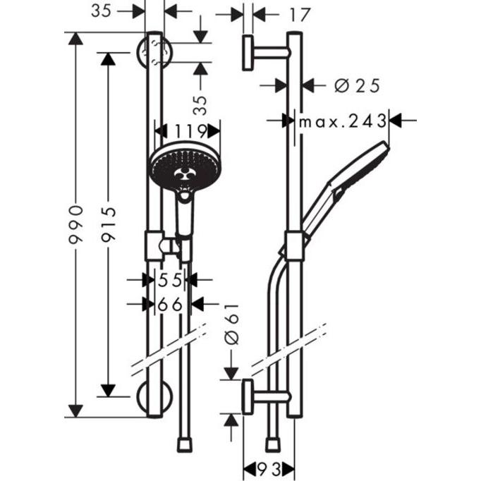 Thumbnail - hansgrohe, Duschbrause, HG Brauseset RAINDANCE SELECT S 120 Bsta Unica Comfort 900mm weiss/chrom (3 Strahlarten, 15 l/mi...