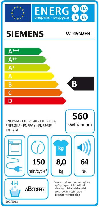 Energie-Label Siemens SIEM Wärmepumpentrockner bC (8 kg, Rechts)