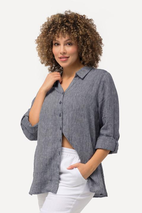 Actual product image Ulla Popken Roll-Tab Sleeve Button Front Linen Blouse (42, 44)