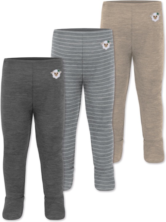 Normani 3er Pack Baby Merino Unterhose mit Füssen - 9543