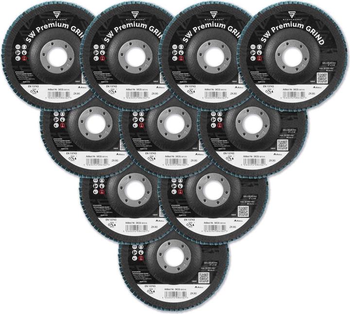 Produktbild Stahlwerk Schleifscheibe Fächerscheibe Lamellenscheibe P80 Ø125 mm 10er Set (P80)