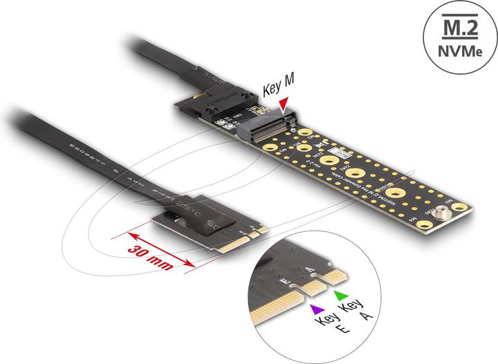 Delock Riser kaart NVMe M.2 Key A+E plug naar Key M slot met 20 cm kabel
