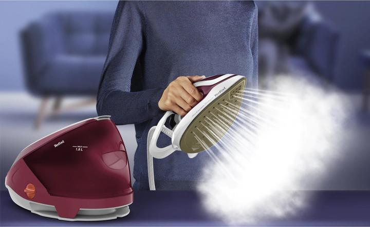 Immagine prodotto Tefal GV9220 Stazione di stiratura a vapore Durilium AirGlide Autoclean, con piastra di appoggio Burgundy (2600 W, 540 g/min)