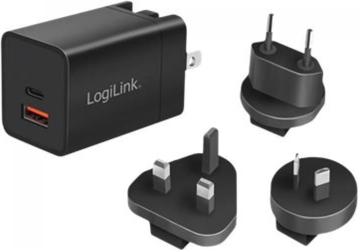 Actual product image LogiLink USB socket travel adapter, 1x USB-A, 1x USB-C, GaN technology, 30 W (30 W, 2 ports)