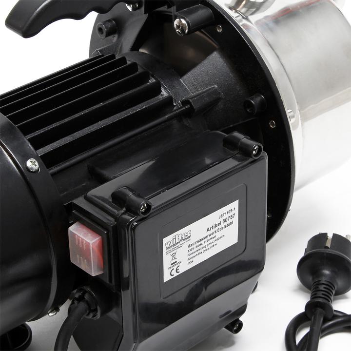 Actual product image Wiltec Hauswasserwerk JET110S tragbar Gartenpumpe Edelstahl 1100 W 4600 L/h (Garden pump)