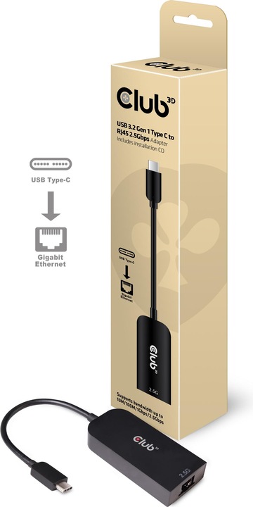 Actual product image Club 3D USB Typ-C zu (USB-C, RJ45 (1x))