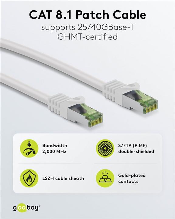 Produktbild Goobay GHMT-zertifiziertes CAT 8.1 Patchkabel, S/FTP PiMF, weiss (S/FTP, CAT8.1, 2 m)