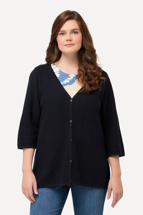 Image du produit Ulla Popken Cardigan à encolure en V et manches 3/4. Coton bio (42, 44)
