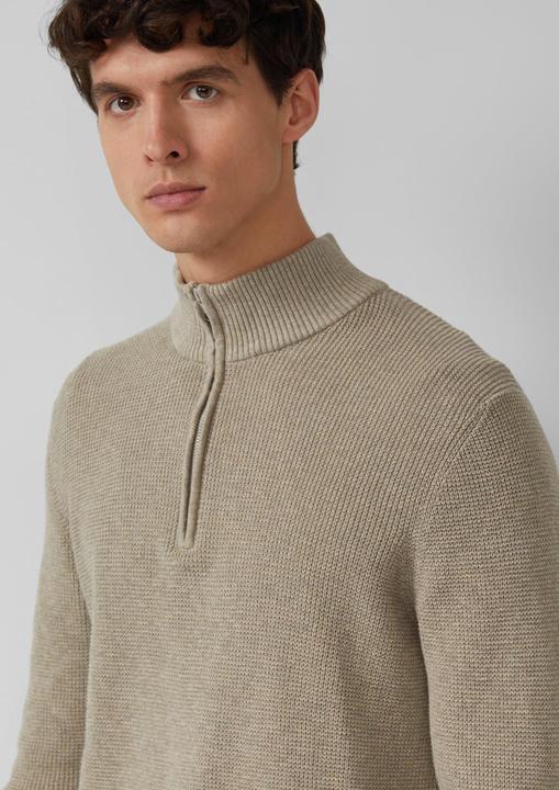 Produktbild s.Oliver Strickpullover Baumwoll-Pullover mit Struktur und Troyer-Kragen (M)