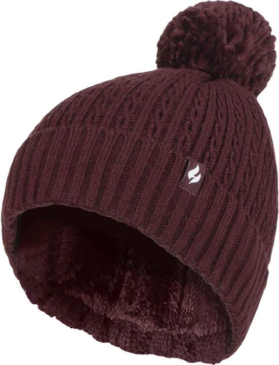 Heat Holders Thermo Mütze mit Zopfmuster Stricken | Winter Bommelmütze