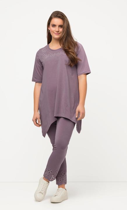 Immagine prodotto Ulla Popken T-shirt in cotone biologico con ricami traforati, scollo a girocollo e mezze maniche (46, 48)