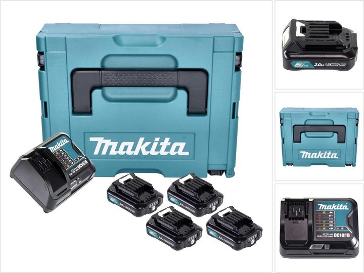 Produktbild Makita Power Source Kit 4x BL 1021 B Akku 12 V max. 2,0 Ah CXT ( 4x 197396-9 ) + DC 10 SB Ladegerät (12 V)