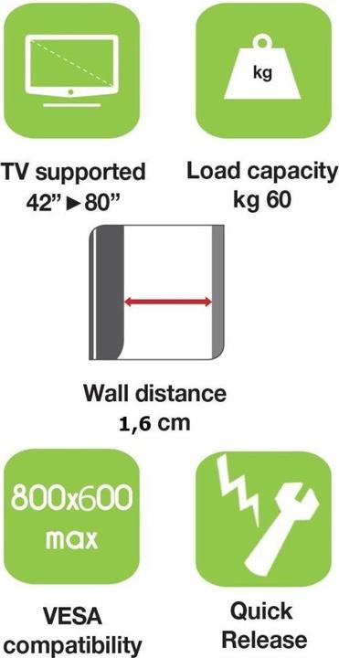 Image du produit Techly ICA-PLB-860 Support TV mural 106,7 cm (42") 203,2 cm (80") (Mur, 60 kg, 42" - 80")