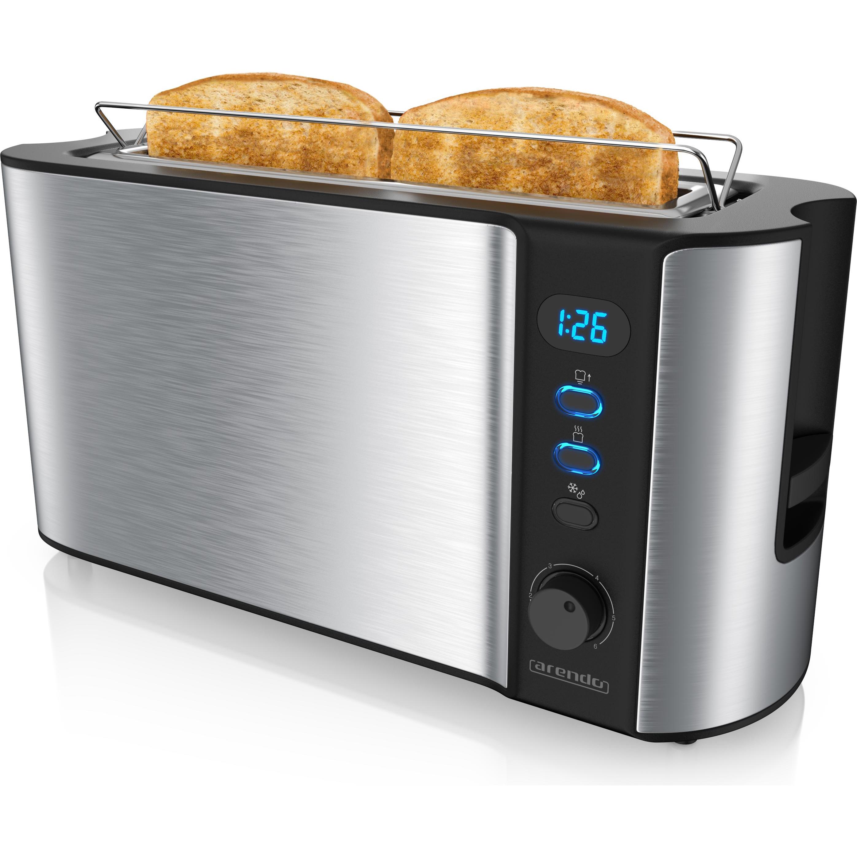 Thumbnail - Arendo Toaster Edelstahl Langschlitz 2 Scheiben, Doppelwand, Brötchenaufsatz, Display mit Restzeitanzeige, Toaster, Silb...