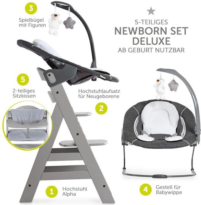 Produktbild Hauck Hochstühle Alpha Plus Grau Newborn Set Deluxe - 4-tlg. Hochstuhl (Hochstuhl)