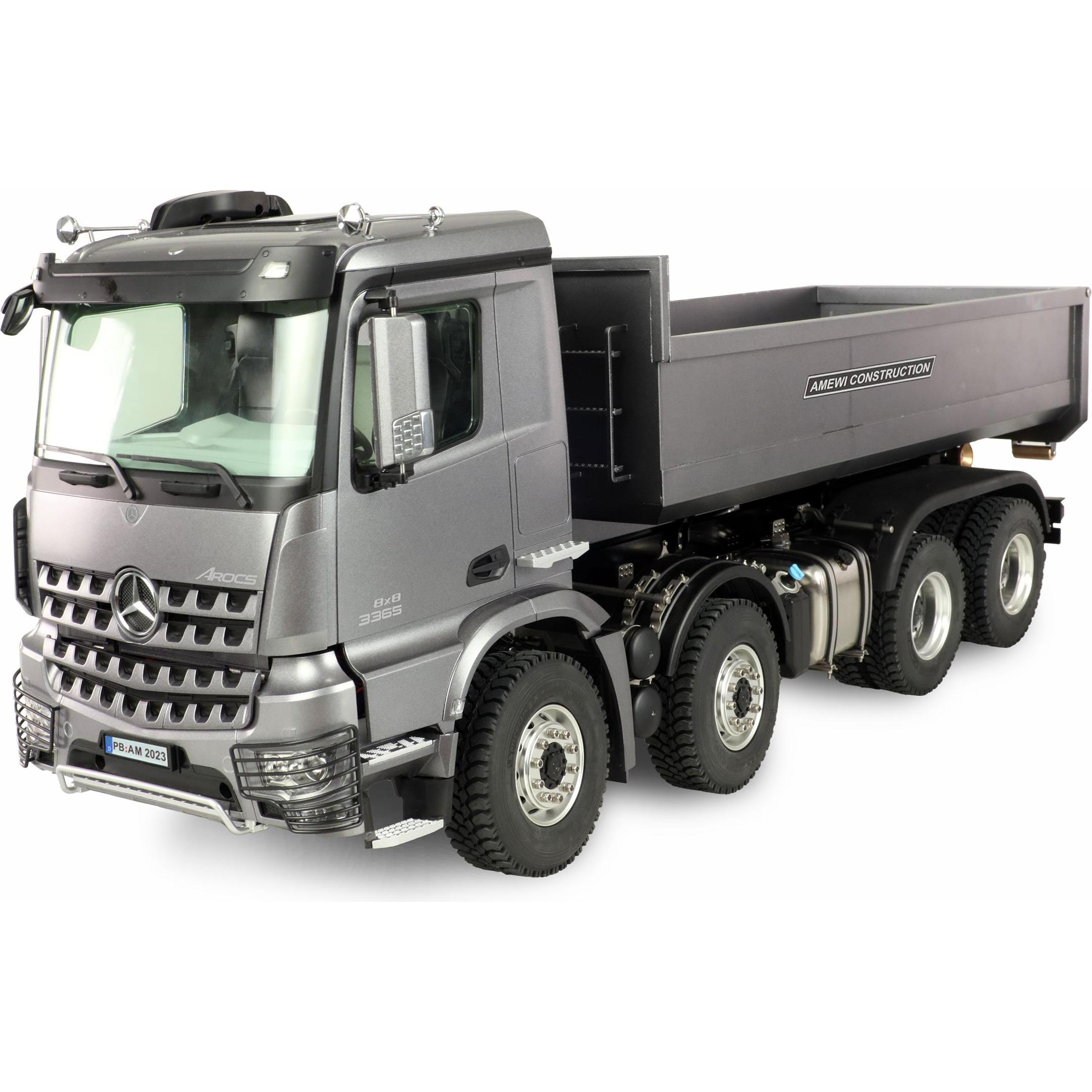 Amewi M-Benz Arocs Hydraulic Roll-Off Tipper Pro 8x8 1:14 RTR grigio, suono, luce, cambio a 2 velocità, (RTR pronto all'uso)