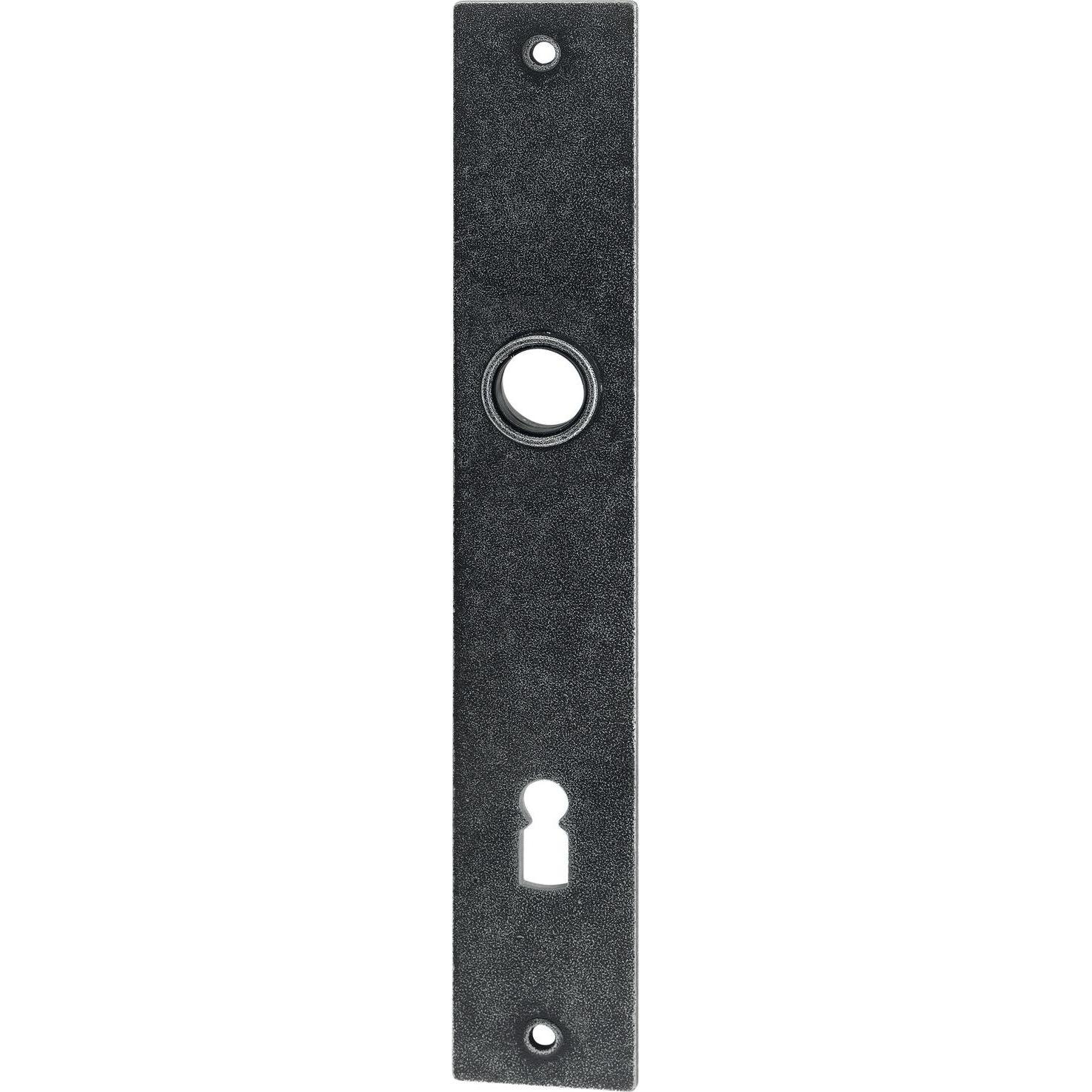 Halcö, Türgriff + Fenstergriff, Langschild FULP, HALL, IMST & SÖLL, BB 90, Eisen schwarz passiviert ÖNORM (Türschild)