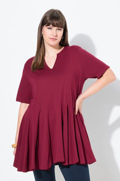 Immagine prodotto Ulla Popken T-shirt di cotone biologico con taglio svasato, scollo a tunica e mezze maniche (50, 52)